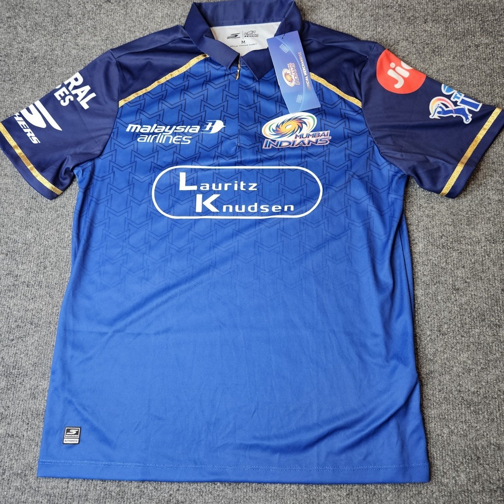NWT Mumbai Indians Official Merch Men's Polo Shirt Size Medium Blue Cricket